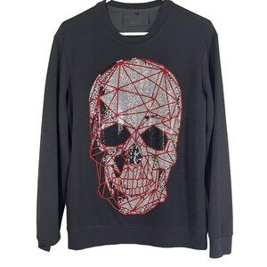 Skull Rhinestone Sweatshirt L Black Grunge Punk Rock n Roll Festive Holiday Chic